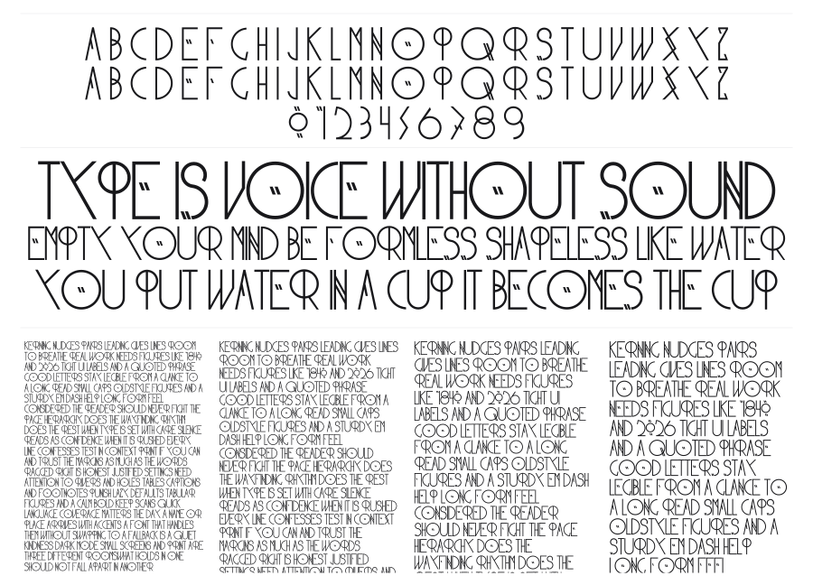 Non Belle specimen sheet