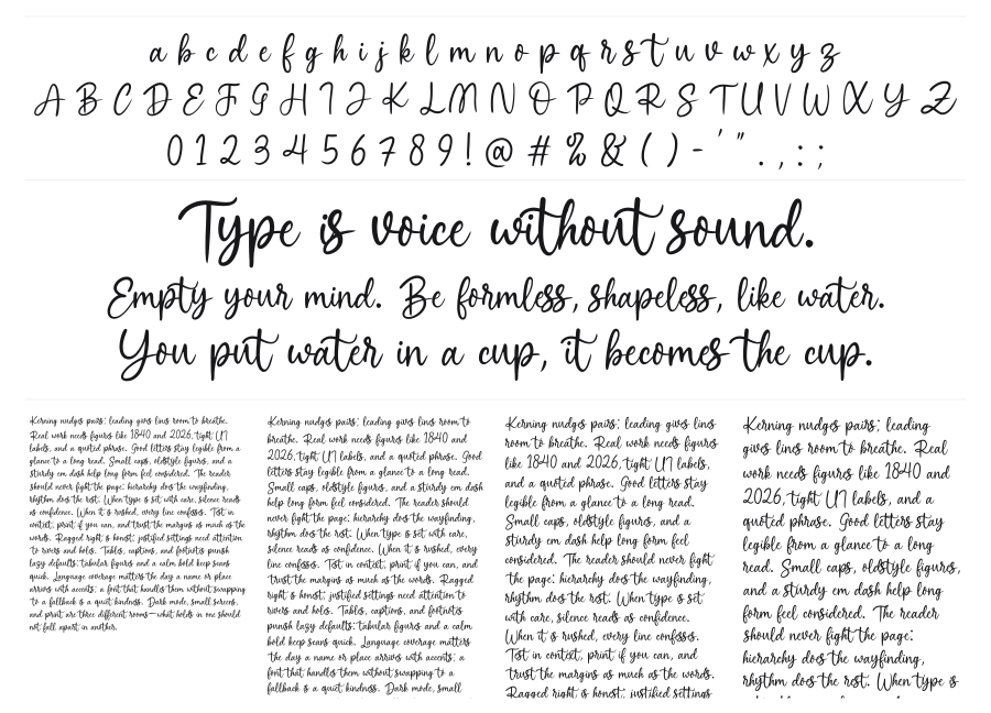 Marley Lovely specimen sheet