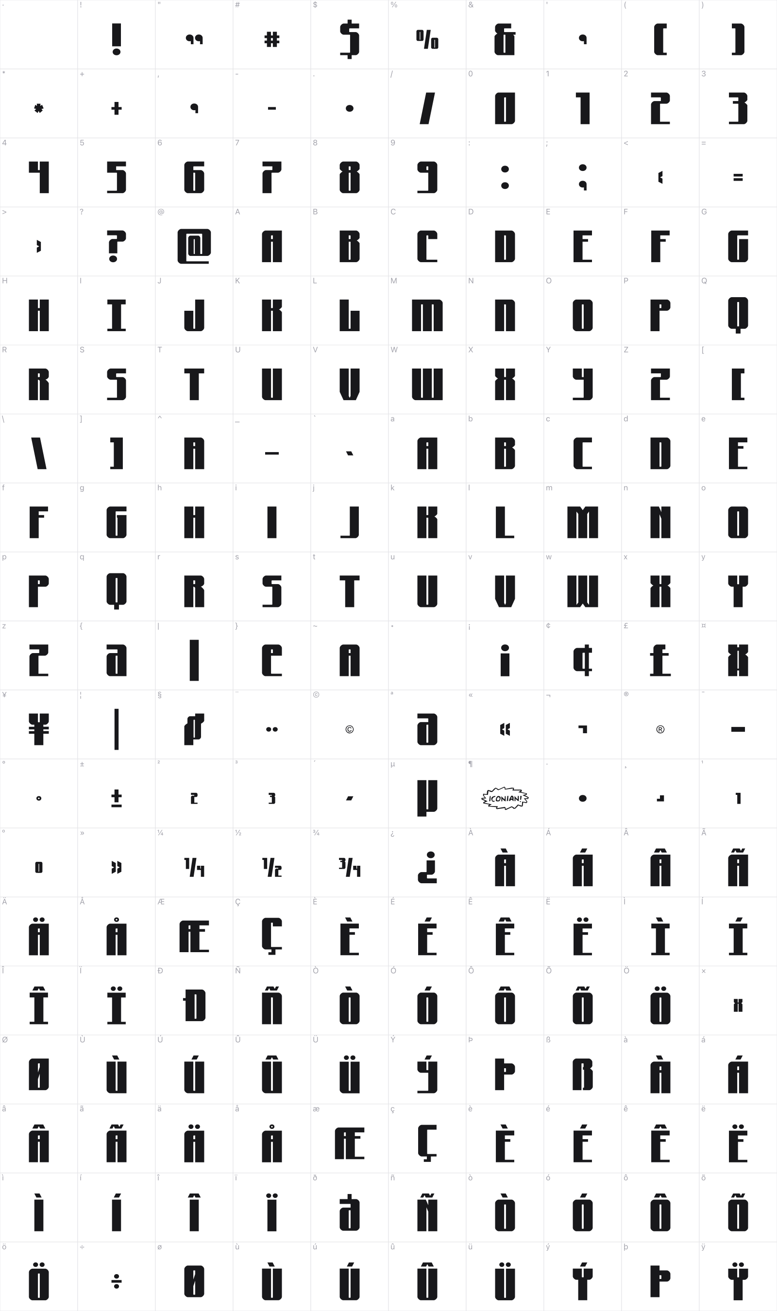 Xeno-Seeker glyph table
