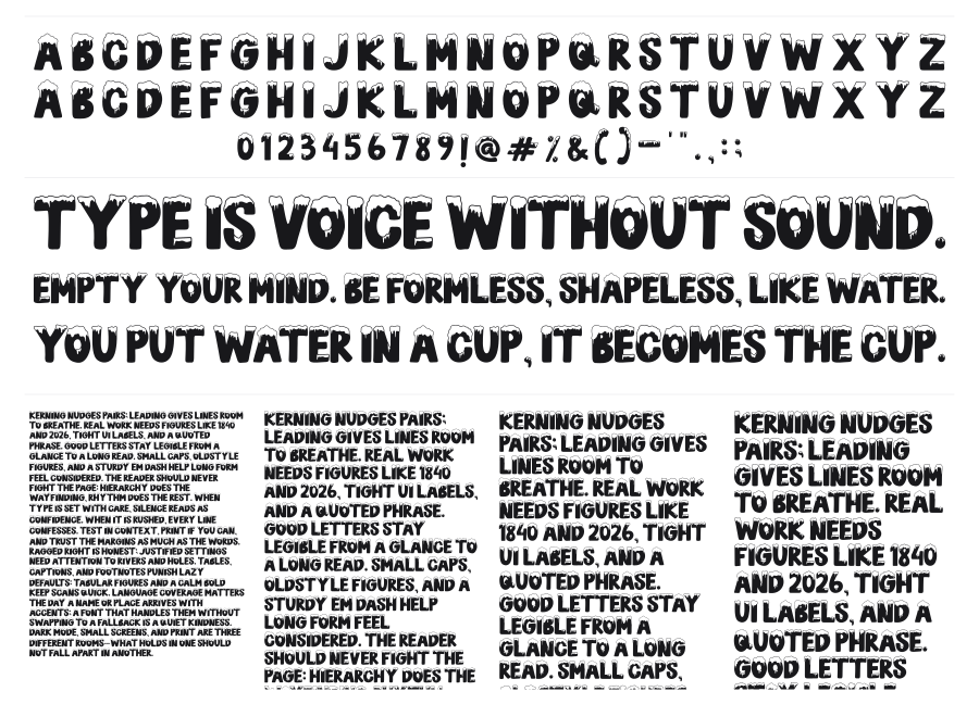 Snow Blue specimen sheet