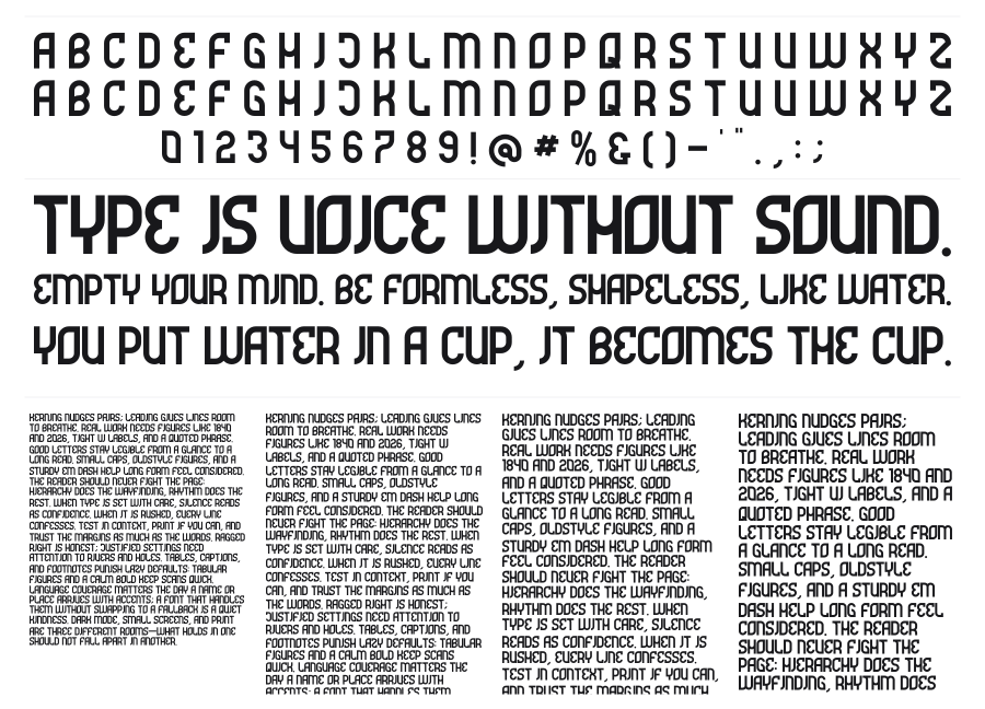 Futrons specimen sheet