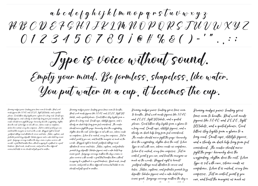 Novita specimen sheet