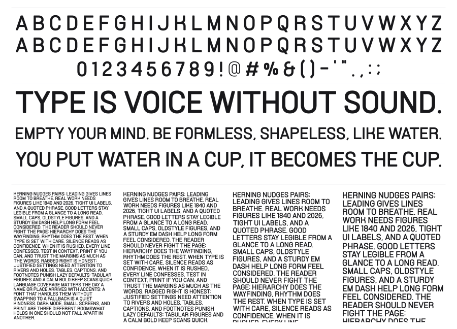 Esentika specimen sheet