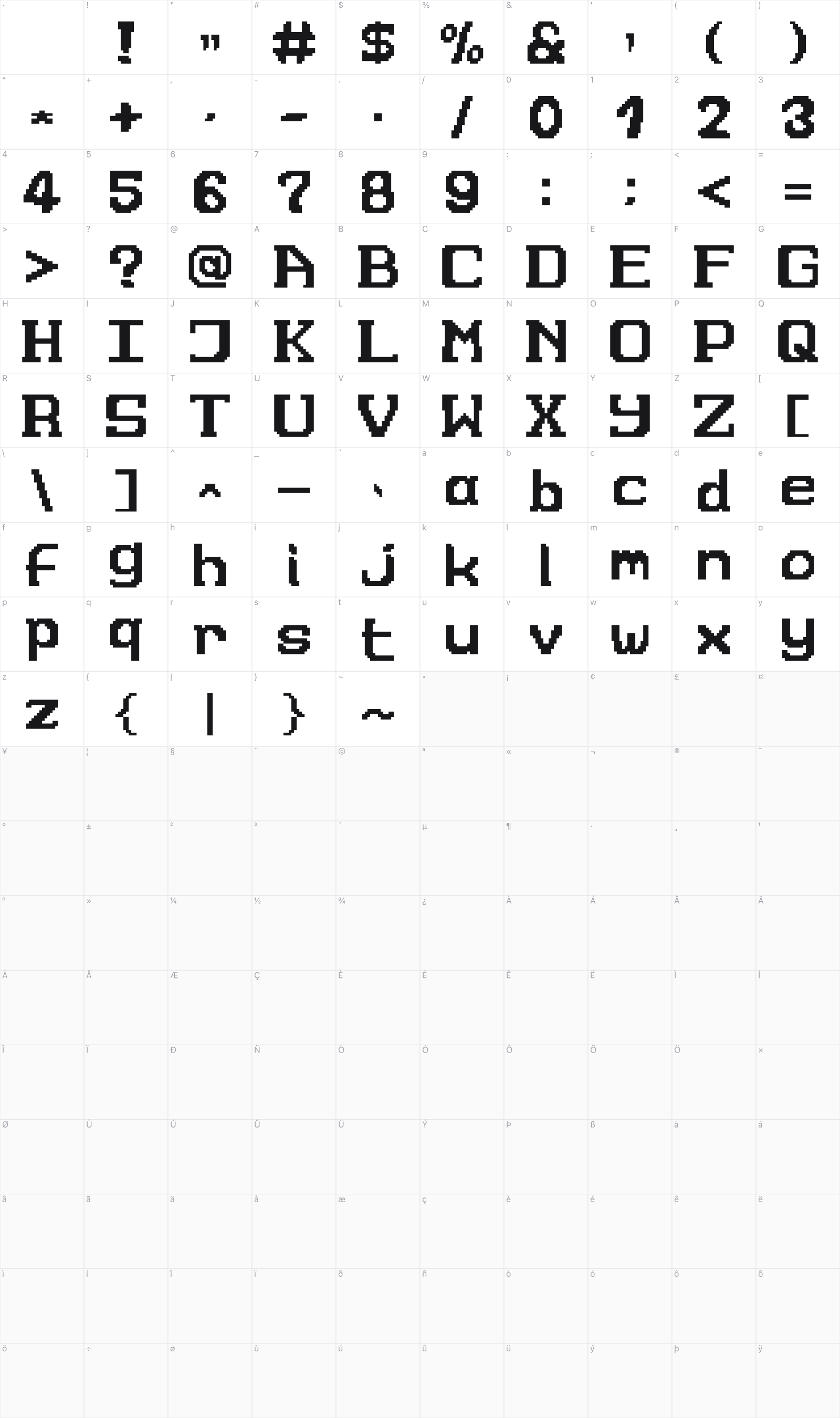 Her Mana Two glyph table