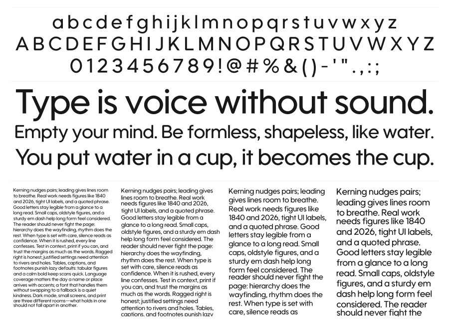 Utendo specimen sheet