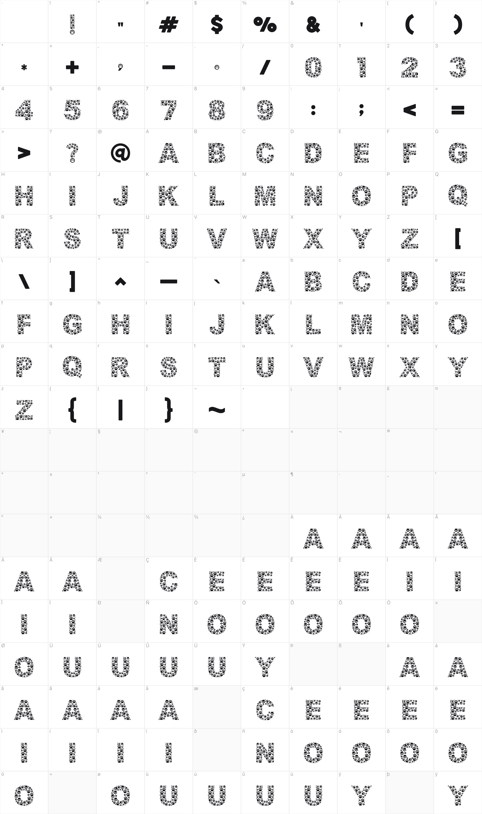 Dog Style glyph table