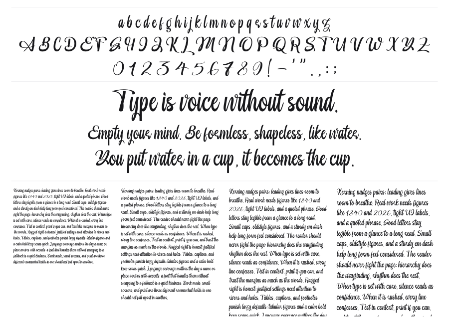 Hildor Script specimen sheet