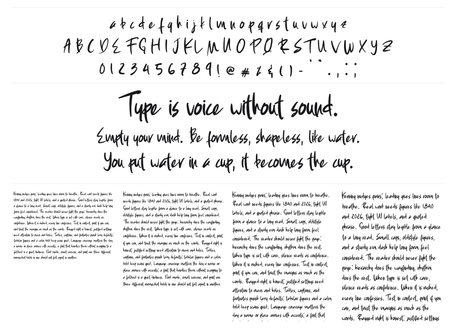 Esther Morgan specimen sheet