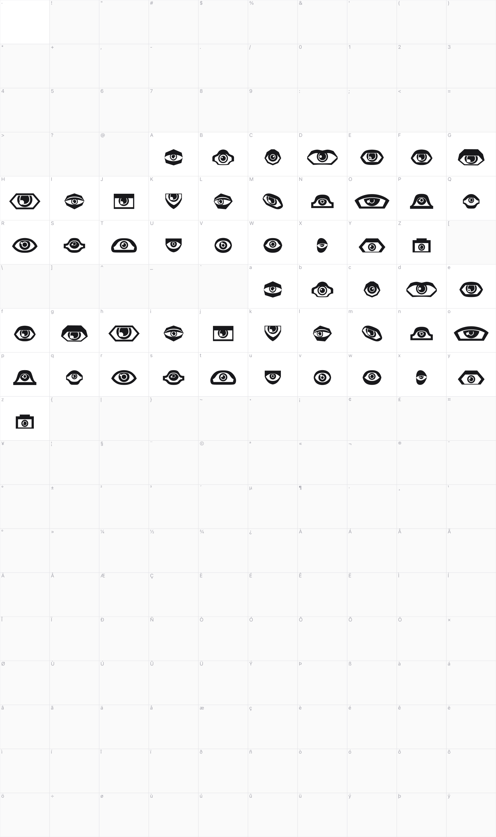 Watch glyph table