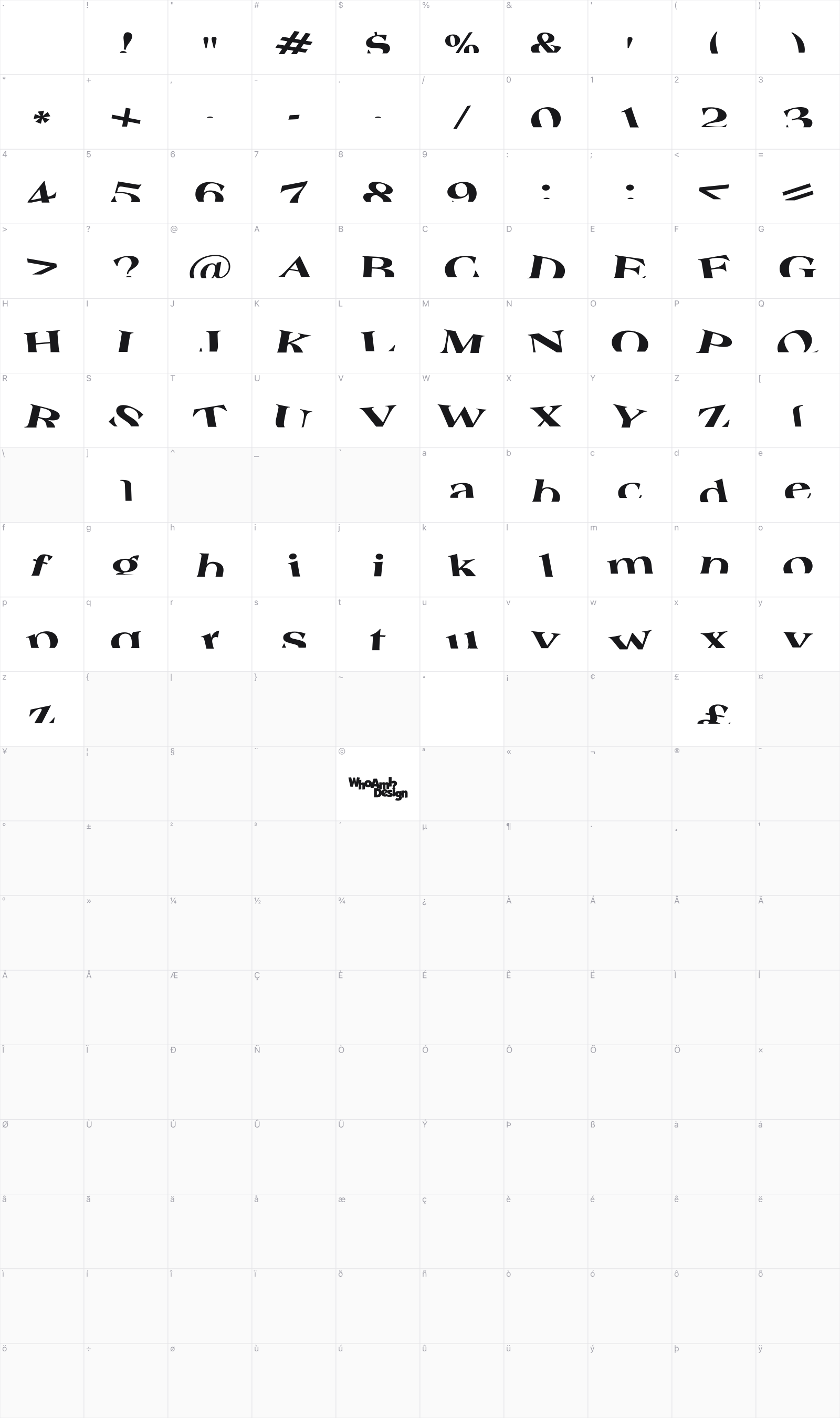 Troubled Genius glyph table