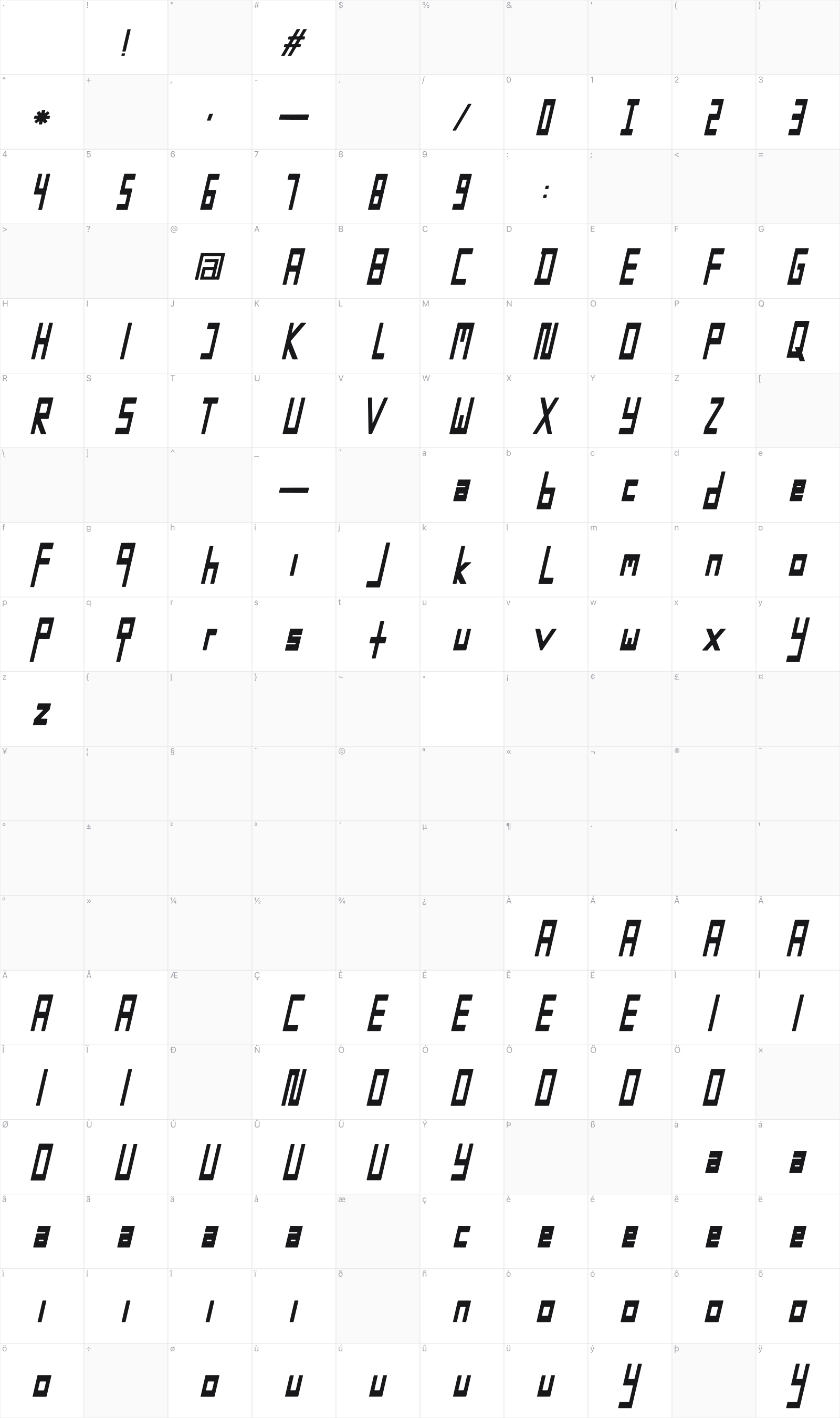 Smart Sport glyph table