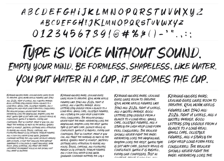 Rushink specimen sheet