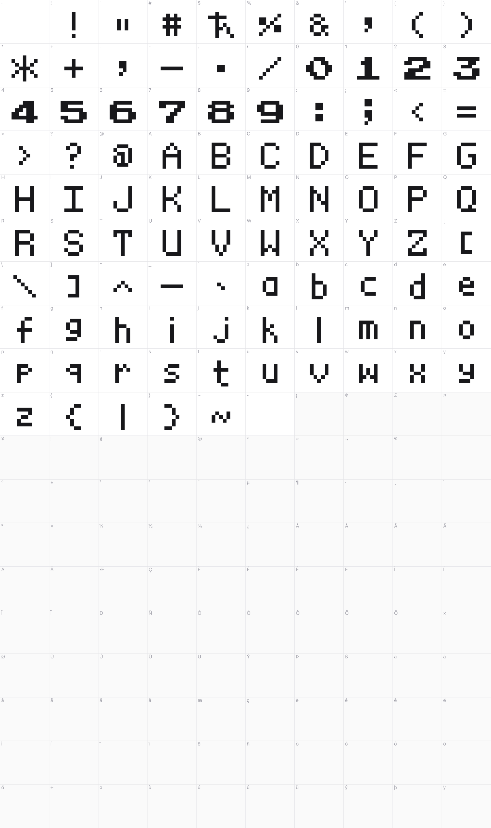 Devil Children GBC English Patch glyph table