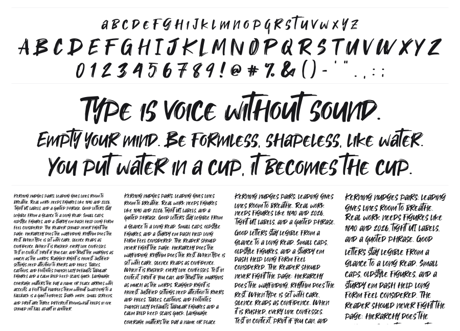 Takota specimen sheet