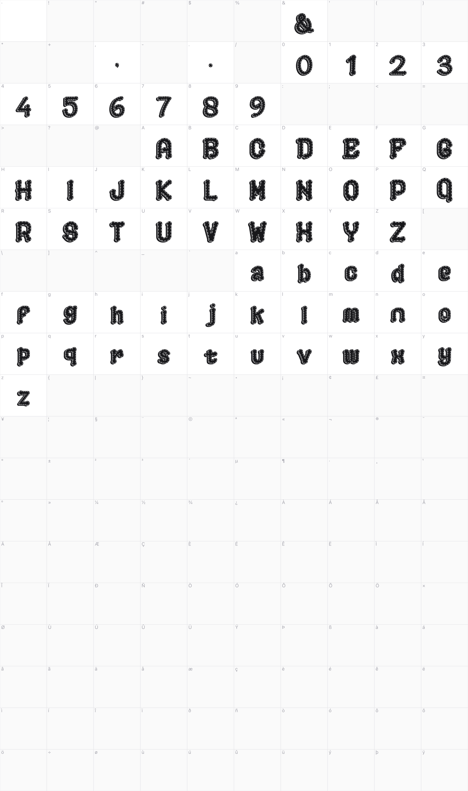 Playground glyph table
