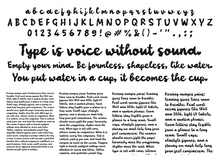 Radia Brush specimen sheet