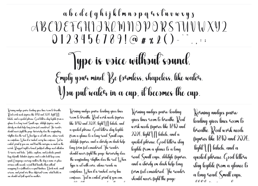 Angelsnow specimen sheet