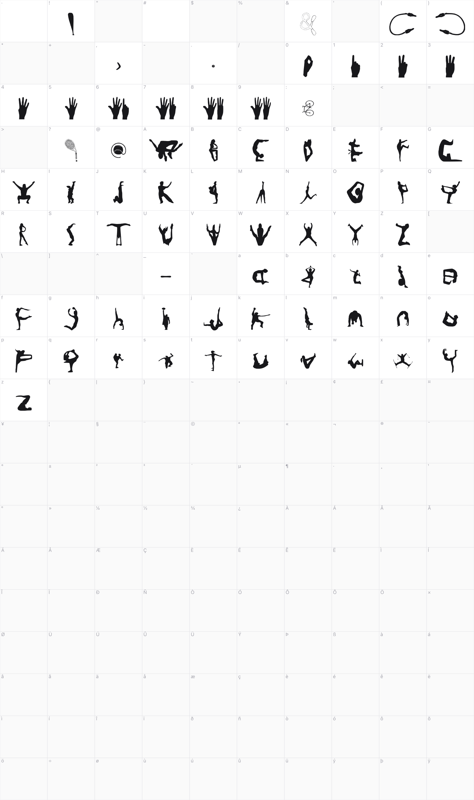 Silhouttes glyph table