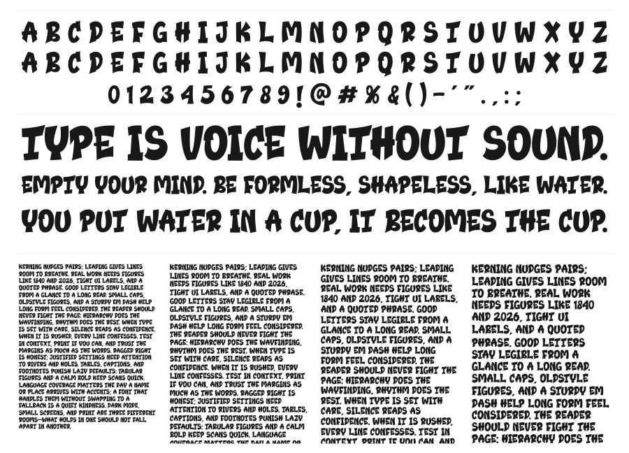 Funky Dream specimen sheet