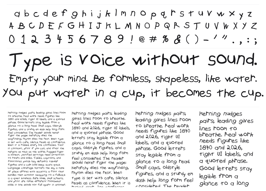 Zachary specimen sheet