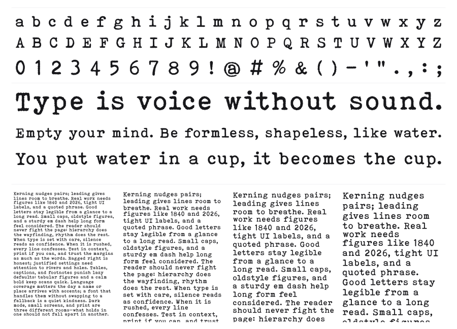 Victoria Typewriter specimen sheet