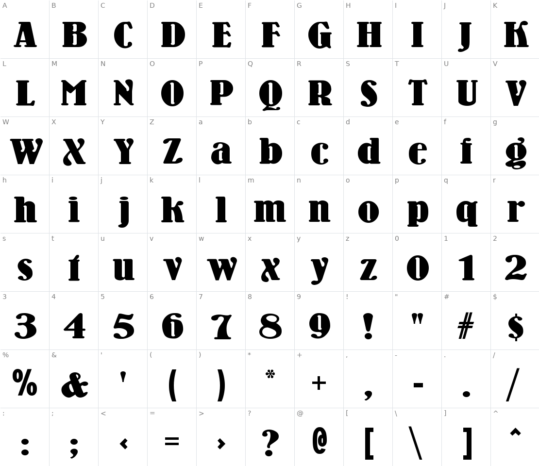 Character set for Wooden Nickel Black