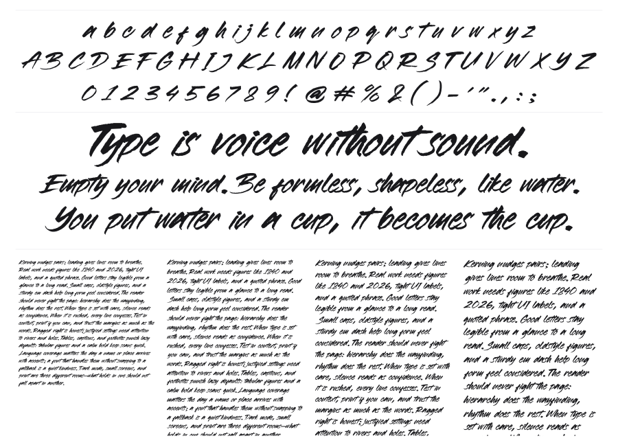 Rushway specimen sheet