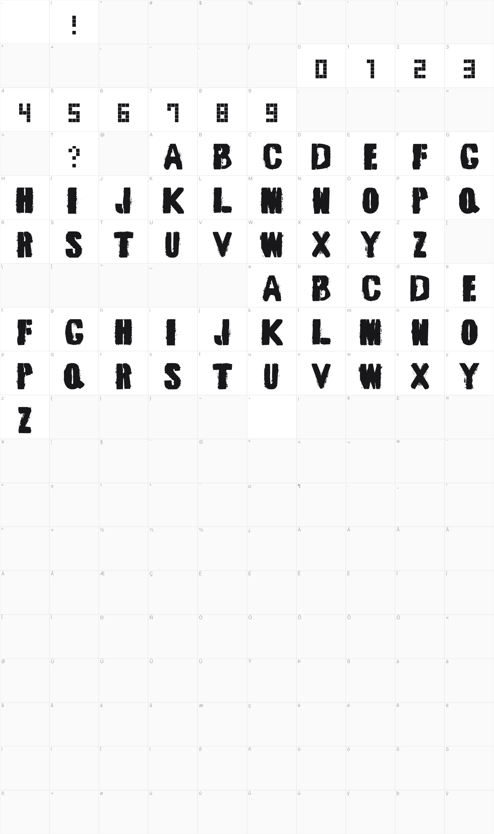 No More Hero glyph table