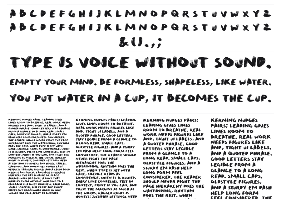 Quirk Brush Big specimen sheet