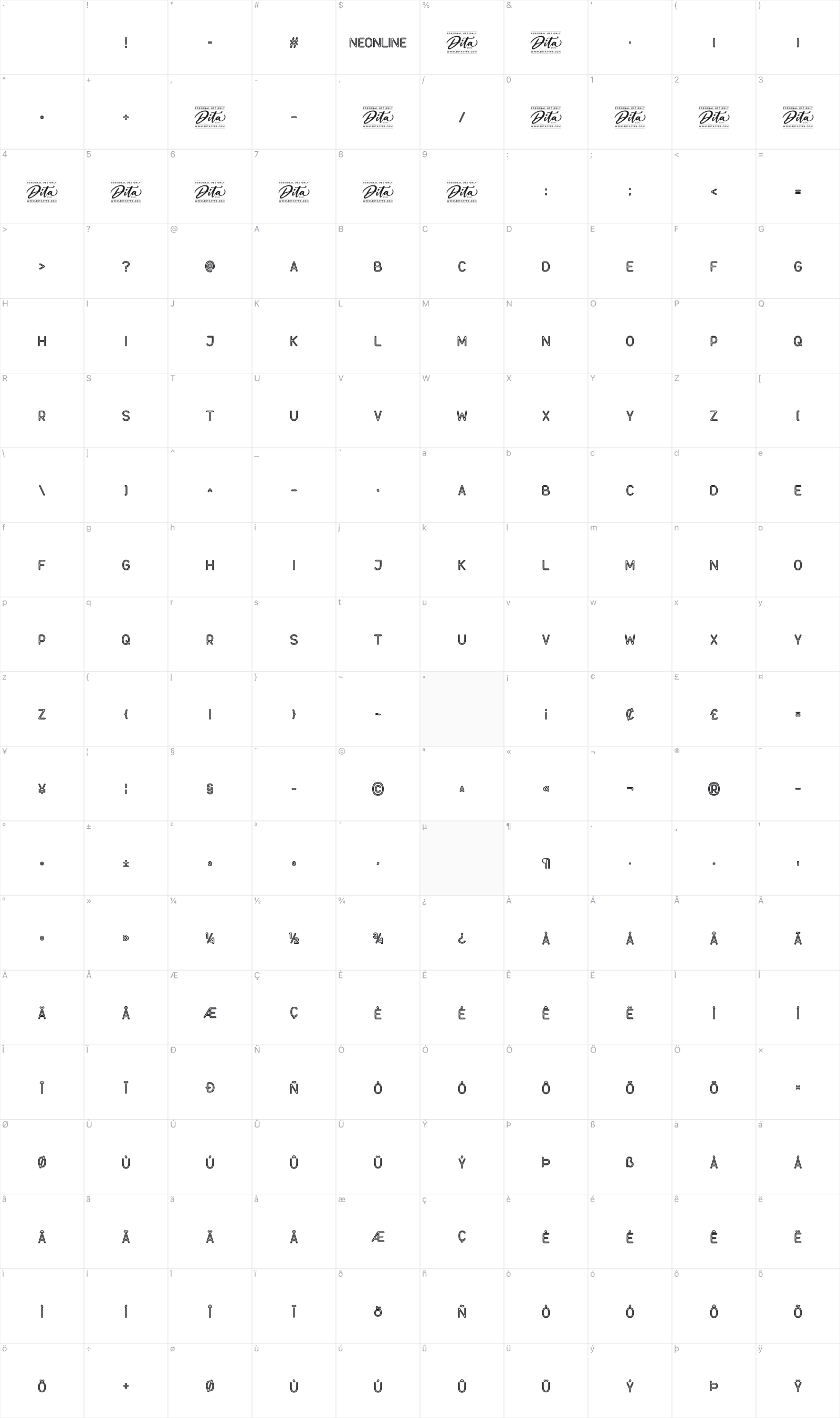Neonline glyph table