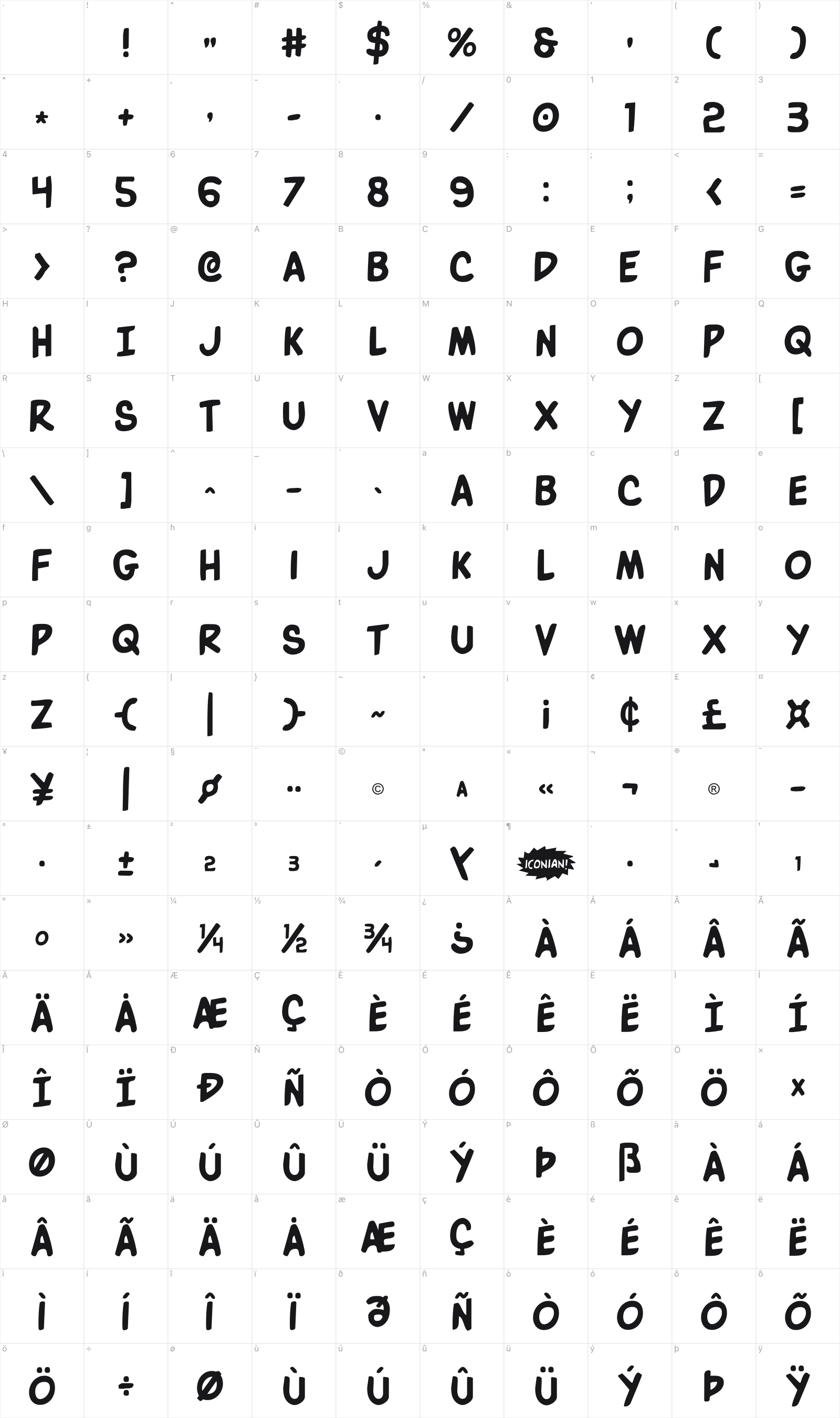 Villain Team-Up glyph table