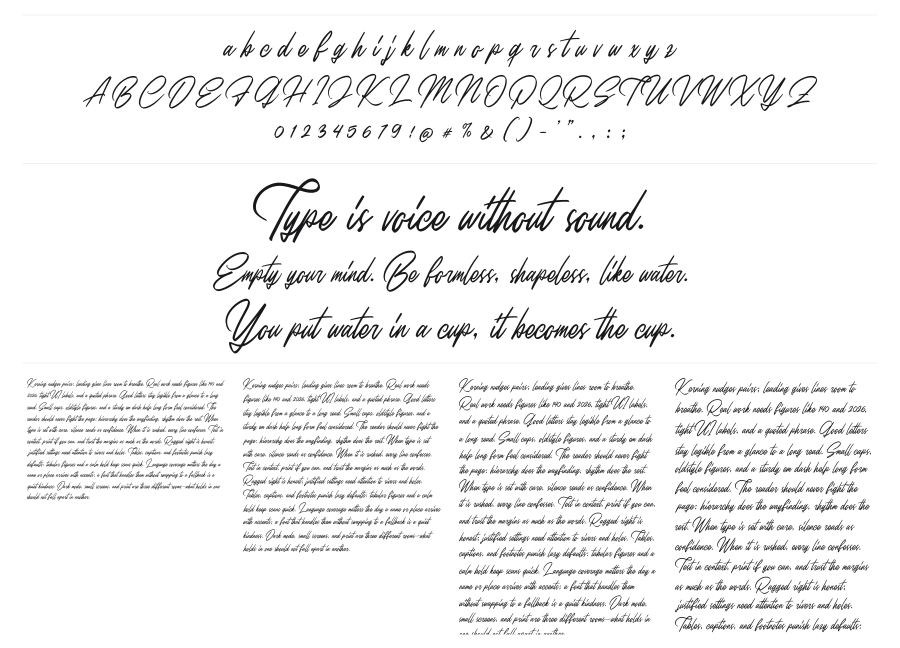 Hustonia Script specimen sheet