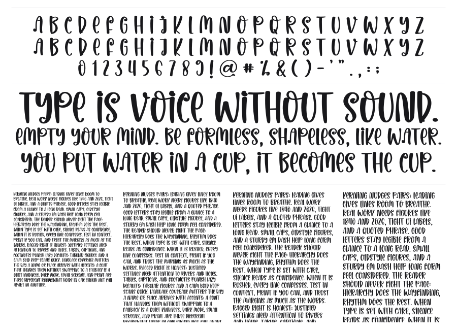 Supper Booms specimen sheet