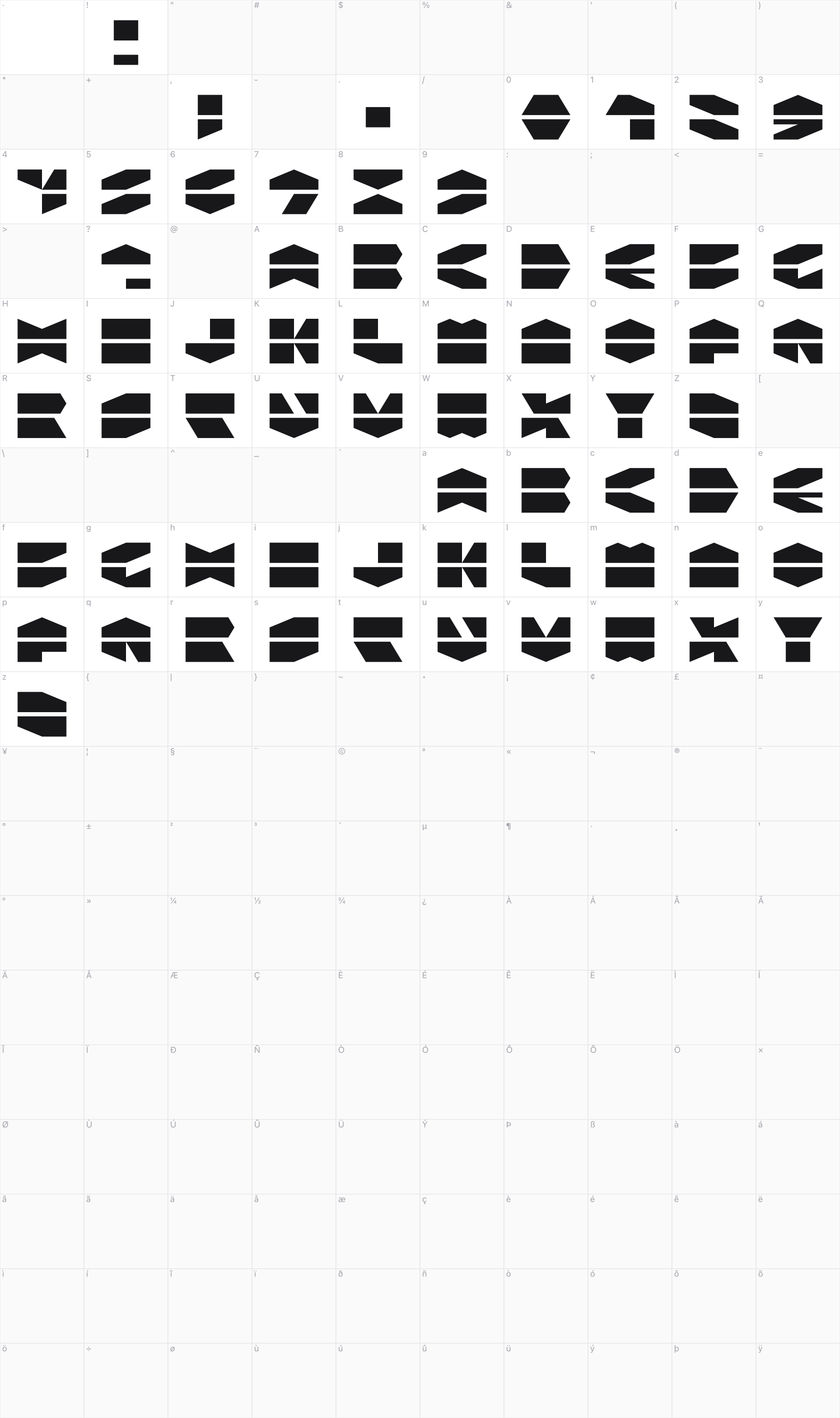 LDR Hexatron glyph table