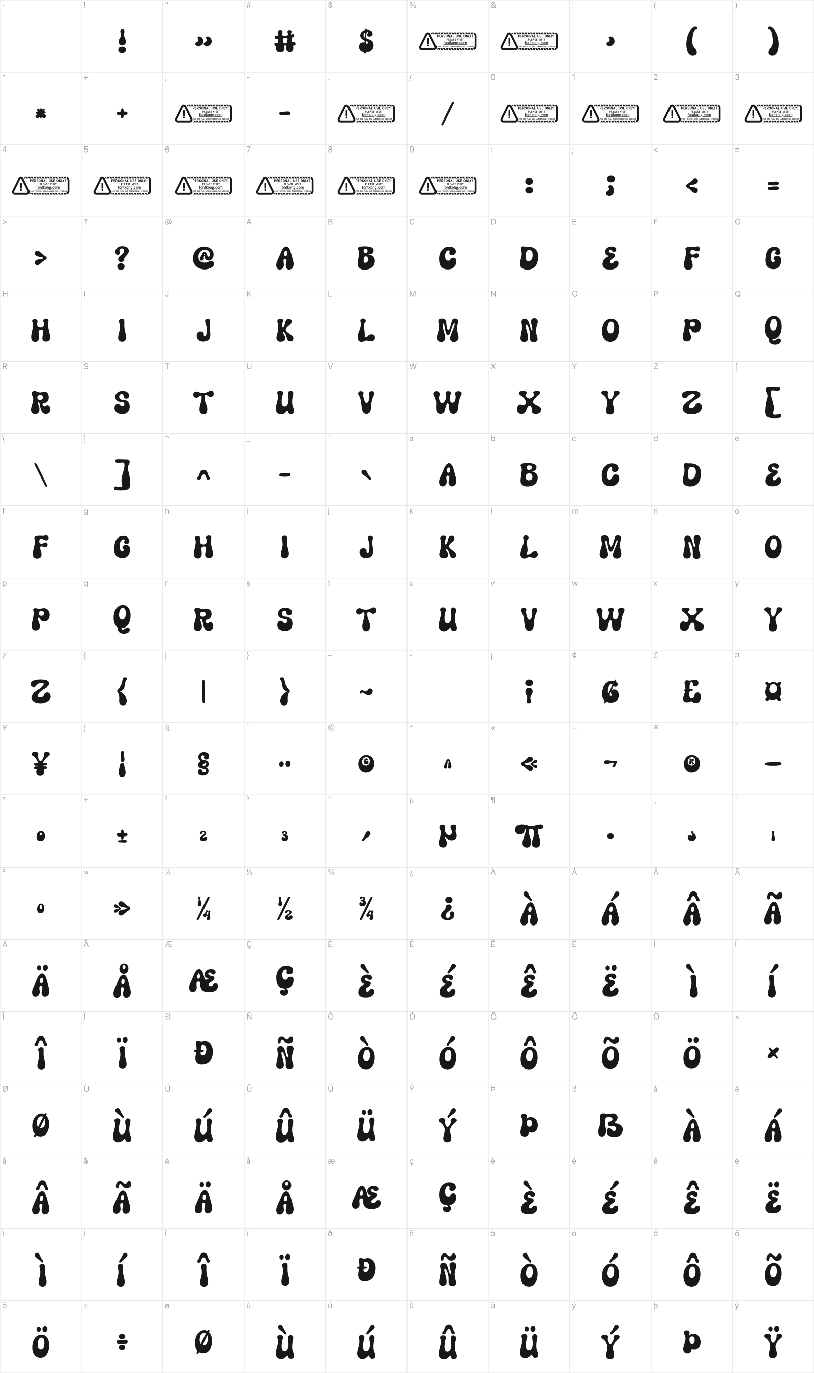 Boowlink glyph table
