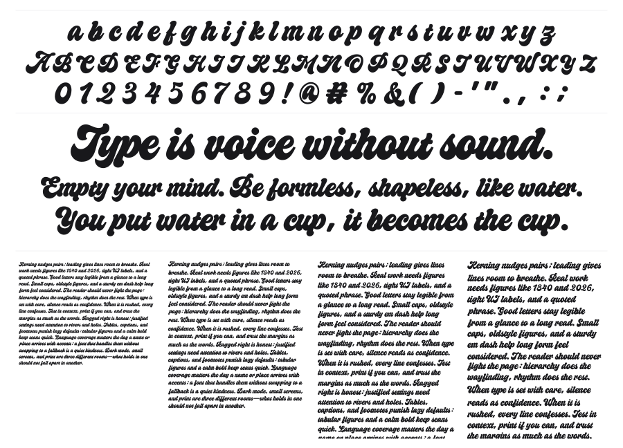 Bali Bliss specimen sheet