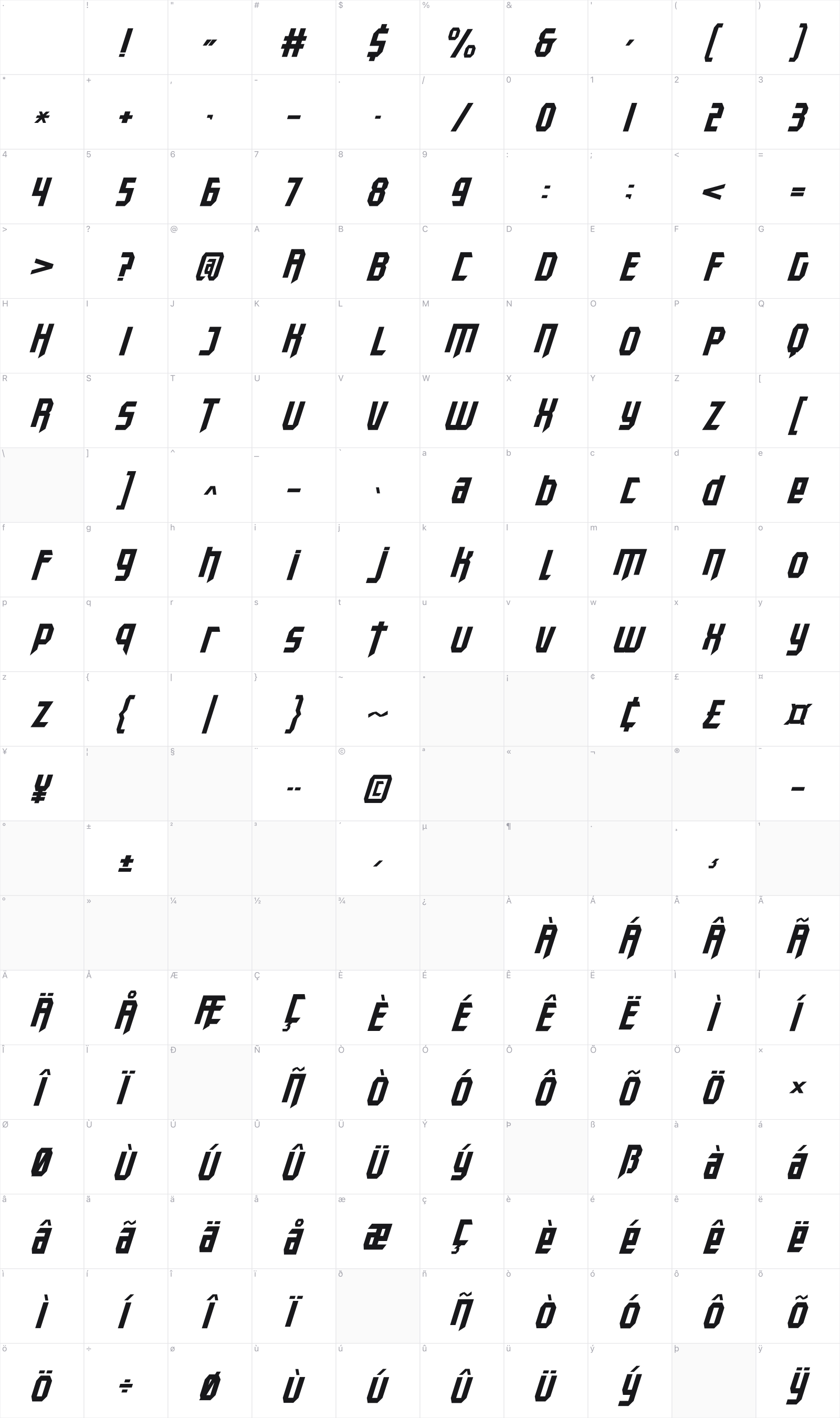 Voltec glyph table