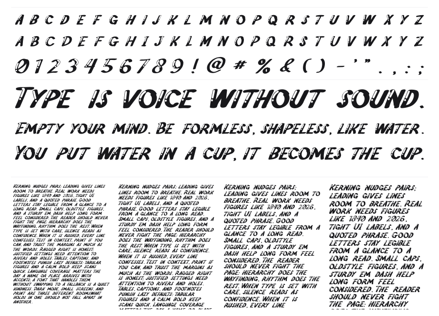 Gloria specimen sheet