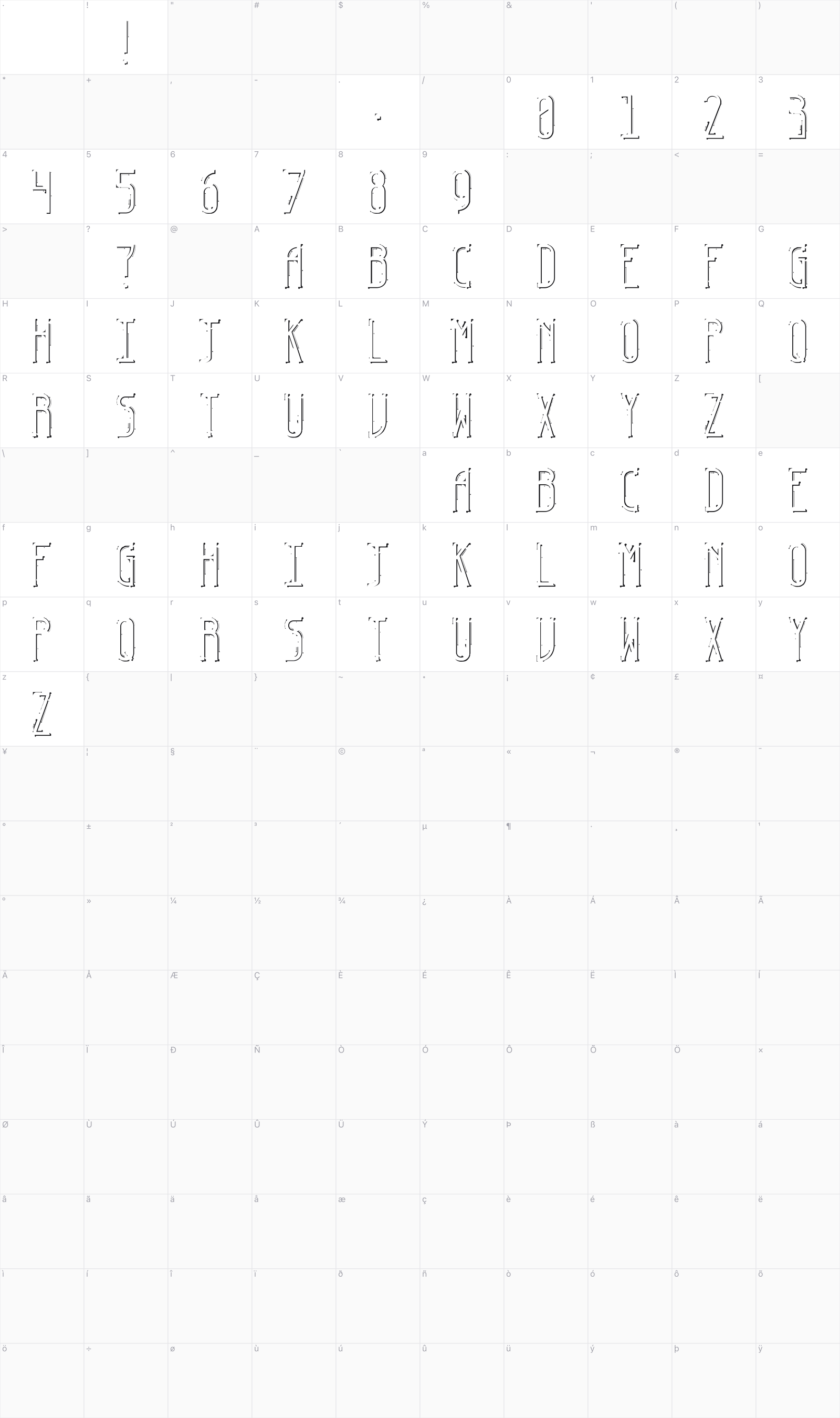 Espy glyph table