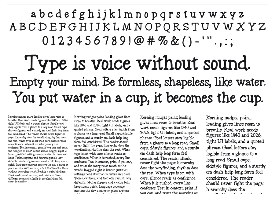 Sunday Letters specimen sheet