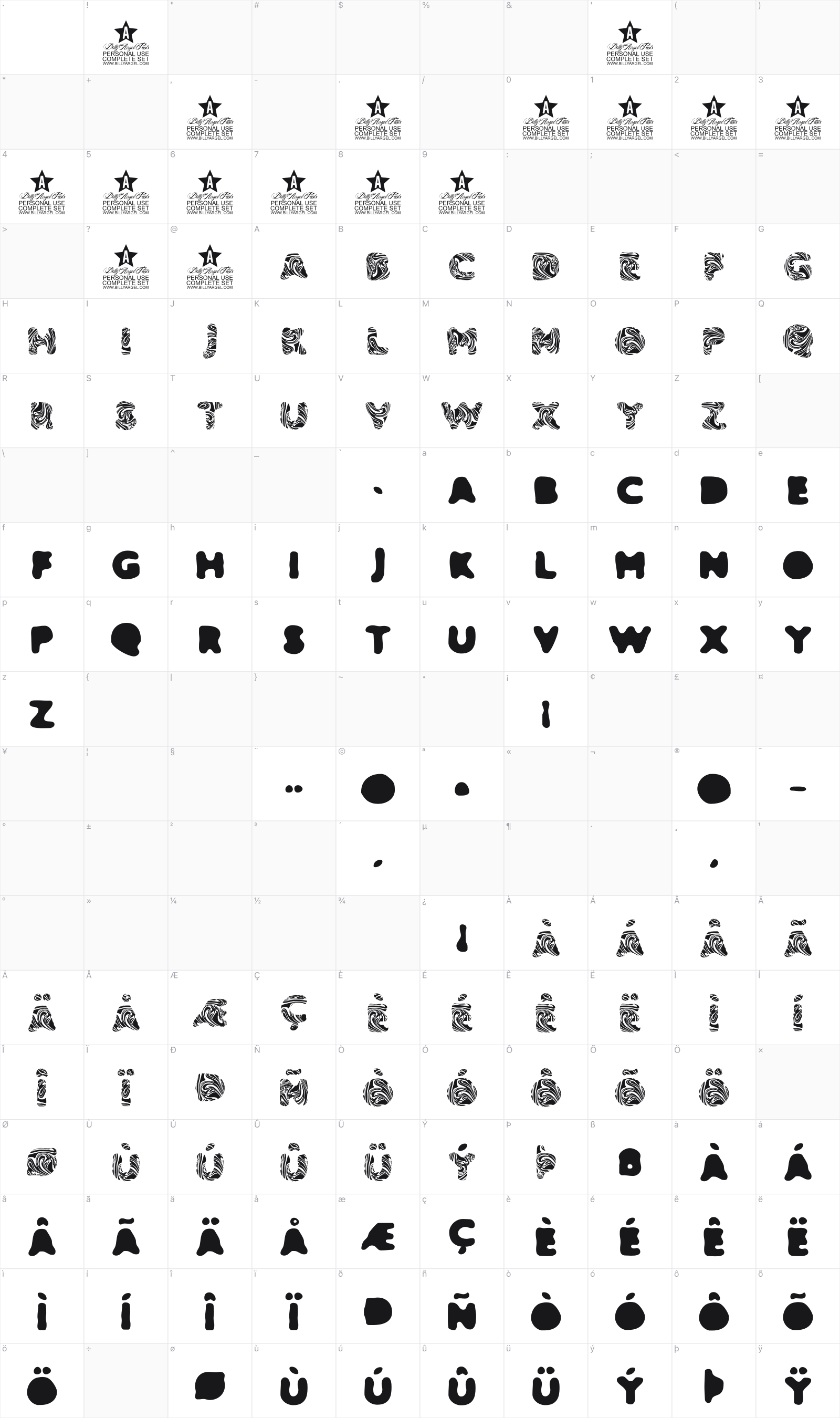 Slime glyph table