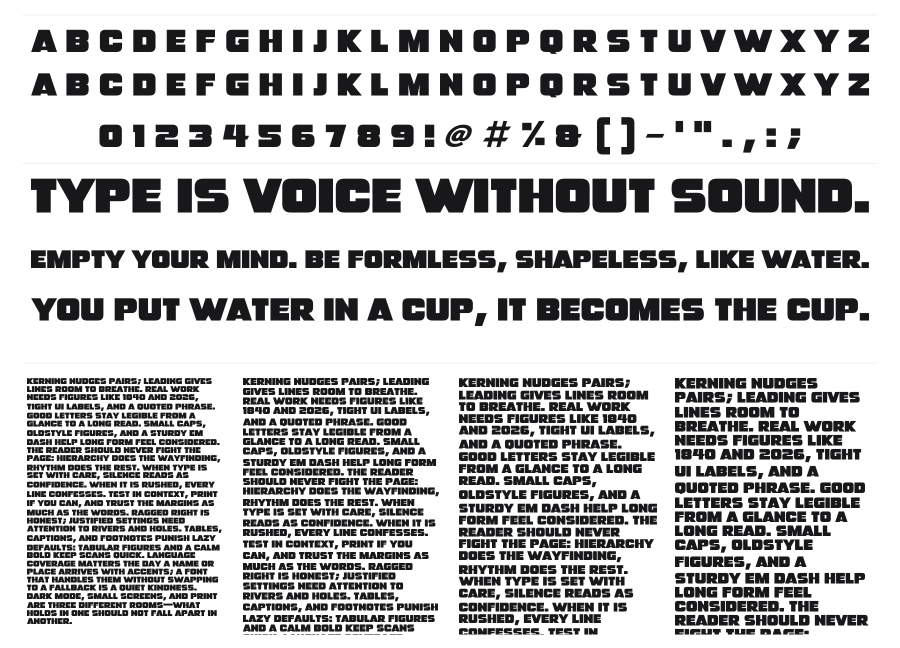 Big 500 specimen sheet
