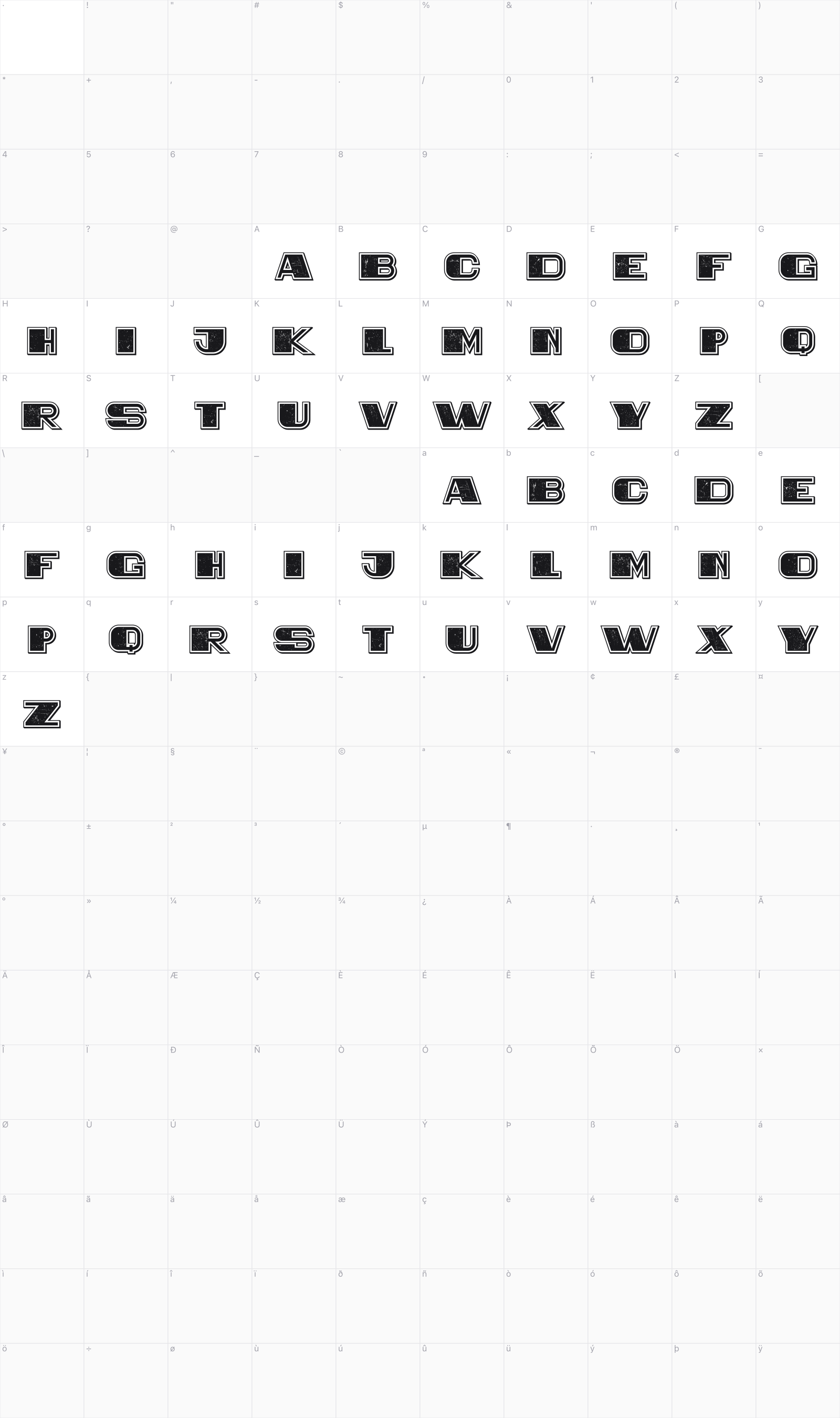 Water Fuel Rocket glyph table