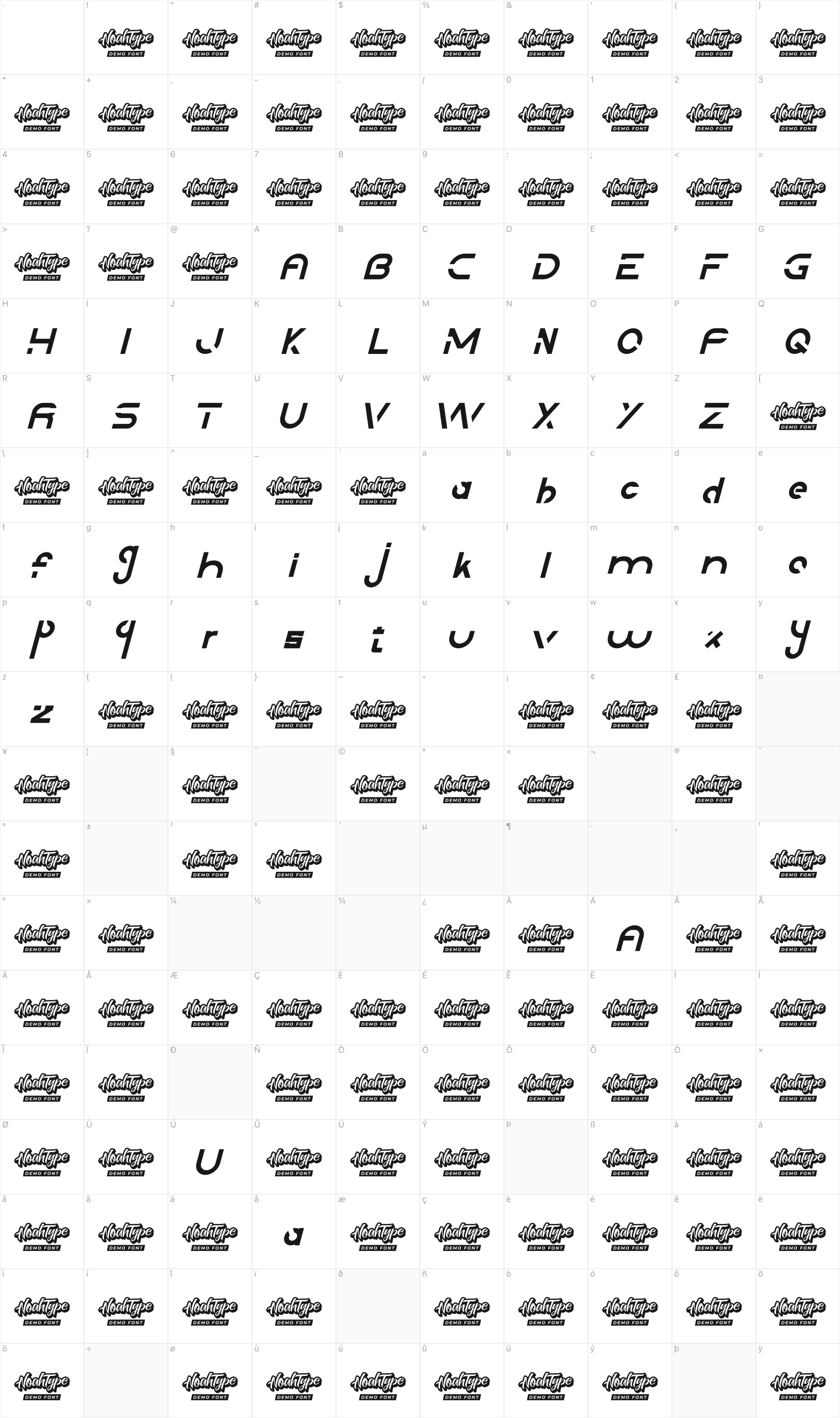 Downstream glyph table