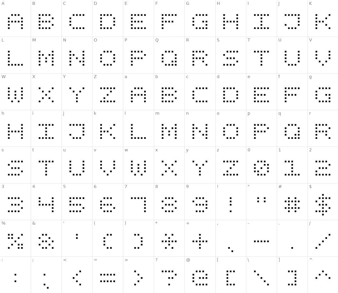 Character set for Square Dot Digital-7