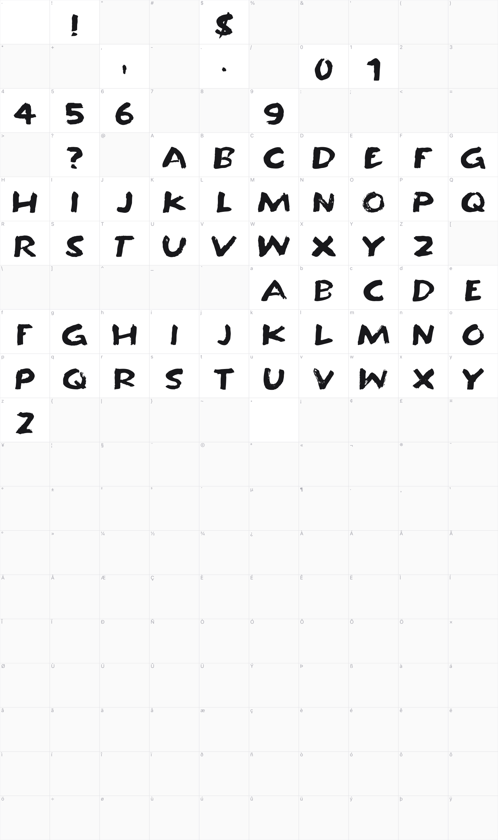 Outback Damper glyph table