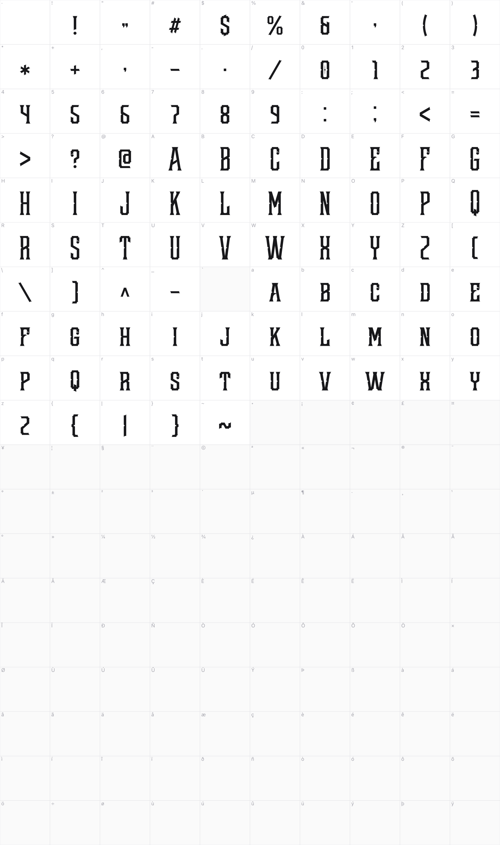 Redsniper glyph table