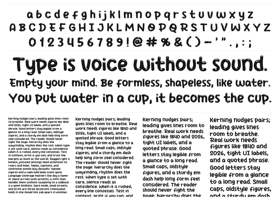 Boba Cups specimen sheet