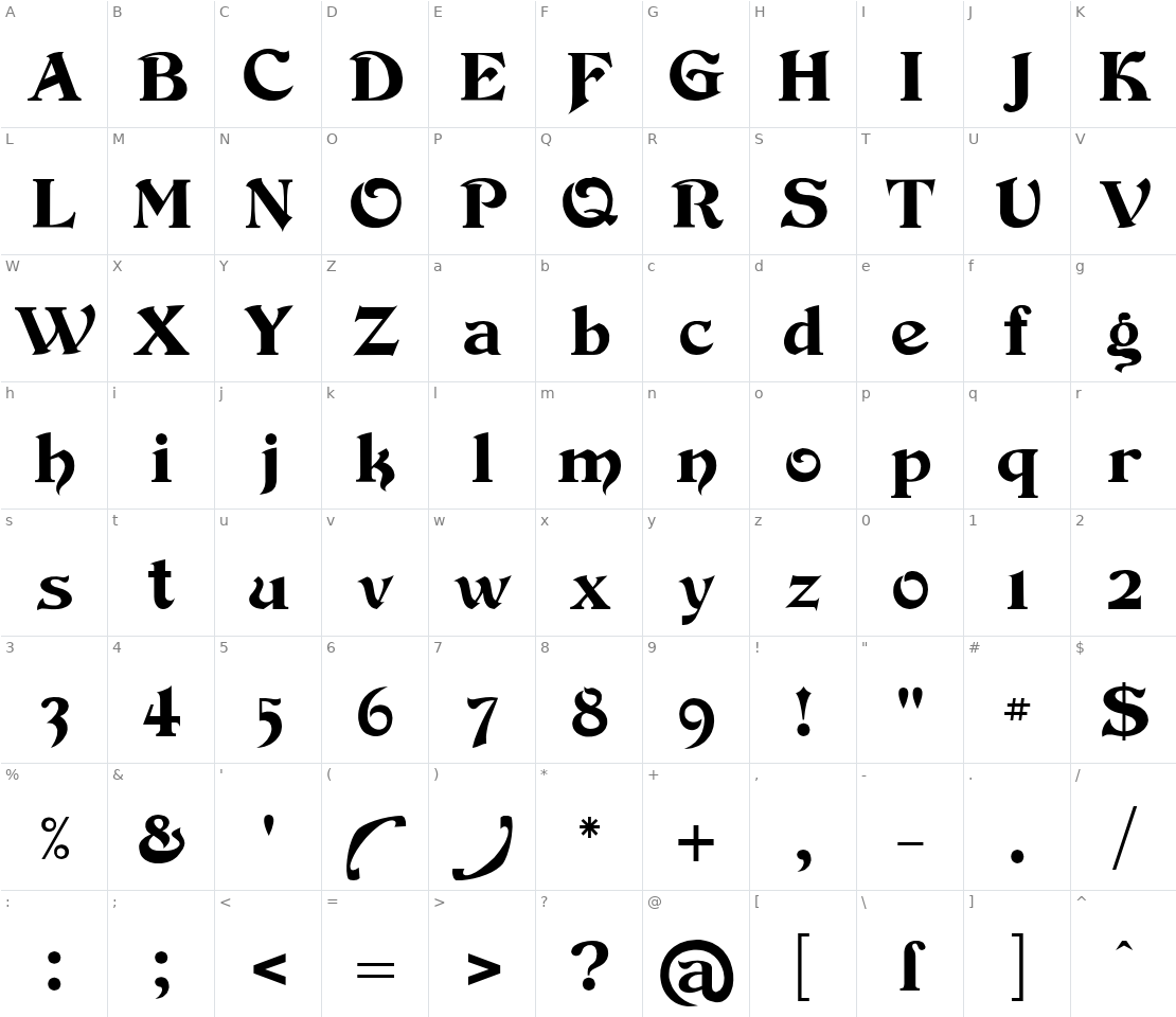 Character set for Devinne Swash