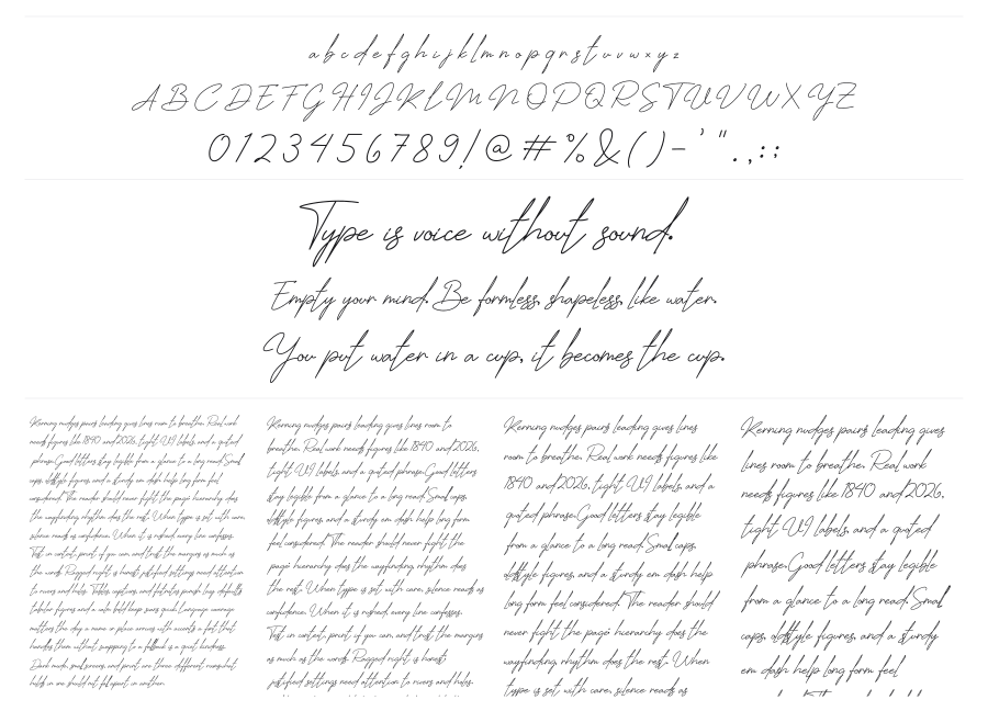Jhenyta Signature specimen sheet